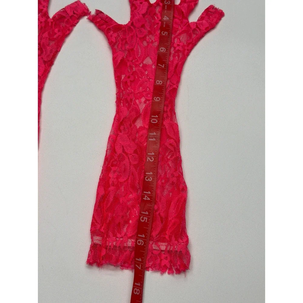 Women's Hot Pink Lace Fingerless Gloves Opera Evening‎ Party Costume Accessory